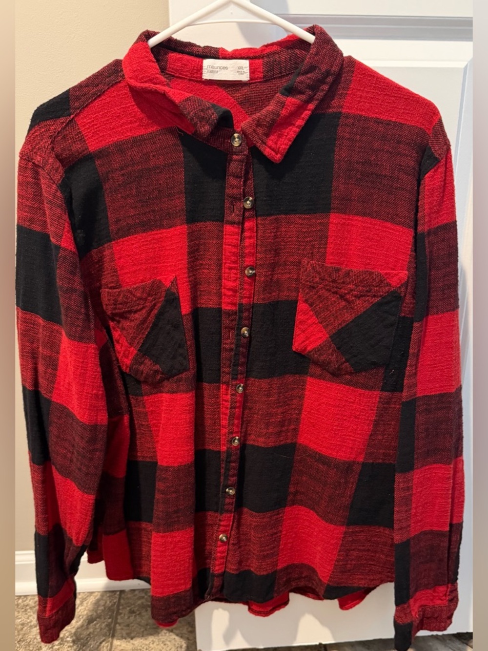 Maurices Red and Black Plaid Button-Down Shirt